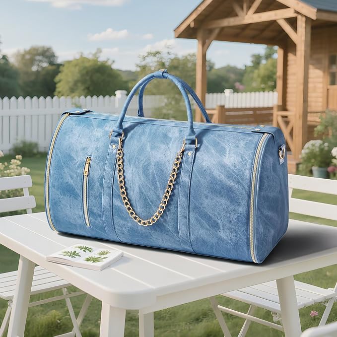 Garment Duffle Bag for Travel, Convertible 20.5×10×12.5 Inch Carry On Garment Bag for Women, Foldable Travel Bags with Shoe Compartment & Toiletry Pocket for Business Trip, Vacation, Blue - Image 2