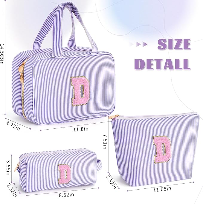 Gifts for Teen Girls Women - Travel Hanging Toiletry Bag & Makeup Bag - Personalized Initial Cosmetic Bag | Birthday Gift for Girl Trendy Stuff - Lavender D - Image 6