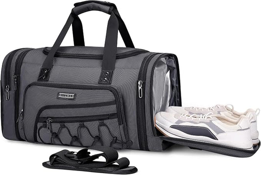 WITZMAN Mens Duffle Bag Expandable 50L Travel Gym with Shoe Compartment | Nylon, Large, With Dry-wet Pocket, Fits 16" Laptop, Carry-on Bag, For Sports Weekender Overnight, B695 Silvery Grey by WITZMAN