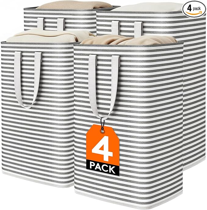 Lifewit 4 Pack Laundry Basket 80L Each, Collapsible Clothes Hamper with Reinforced Handles, Freestanding Waterproof Design for Bedroom and Laundry Room, Black 320L Total by Lifewit