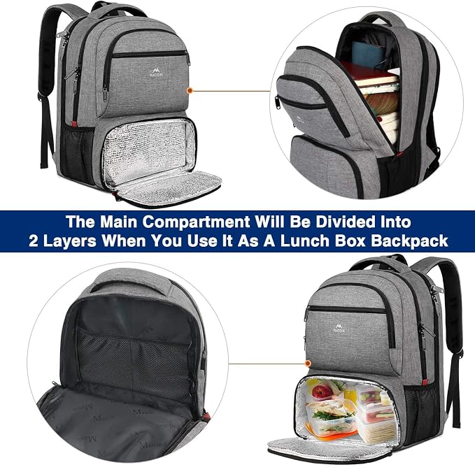 MATEIN Lunch Backpack, 17 inch Insulated Cooler Backpack for Women Men, Water Resistant Lunch Box Backpack with Laptop Compartment for Work Picnic Travel Beach, Grey - Image 3