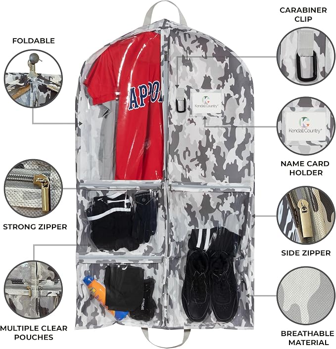 Waterproof Hanging Garment Bag 40 inch Clothes Bag with Gusset, 5 Pockets & Side Zip for Dance Costumes, Sports, Skating, Theatre, Beauty Pageants, Cheer & More by Kendall Country, Camo Grey - Image 2