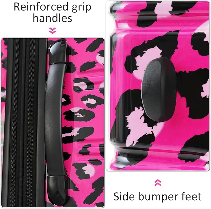 Merax Luggage Sets 3 Piece,Hardside Expandable Suitcase Set 20+24+28 IN | Lightweight Leopard Luggage with Spinner Wheels,Leopard Hot Pink - Image 7
