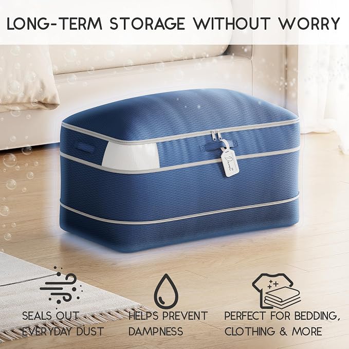 Homsorout Compression Storage Bags for Comforters - 4 Pack Long Large 100L Compression Bags, 3-Layer Washable Ultra Space Saving Self Comforter Storage Bag for Blankets, Sheets, Clothes, Navy Blue - Image 4