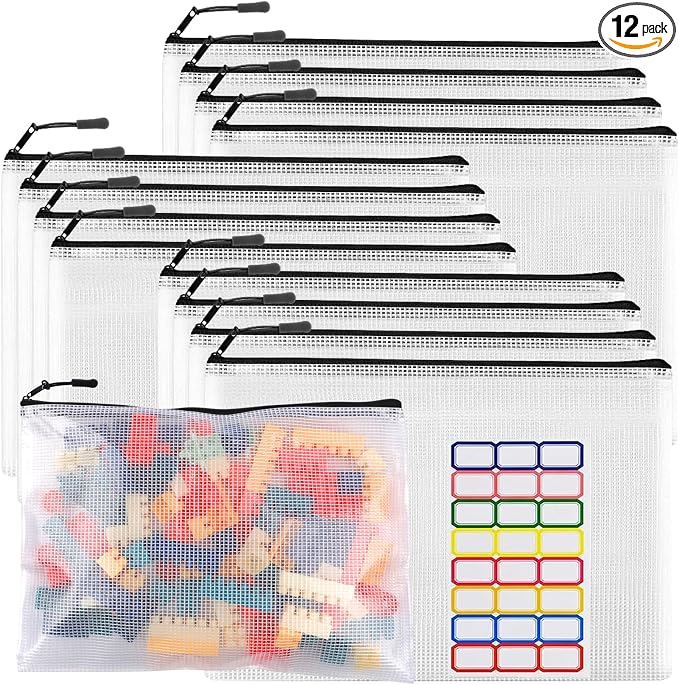 12pcs Large Mesh Zipper Pouch File Bags YOPCDJ Reusable Zippered Pouches for Organizing Classroom, Board Game Storage, Puzzle Bags Black by YOPCDJ