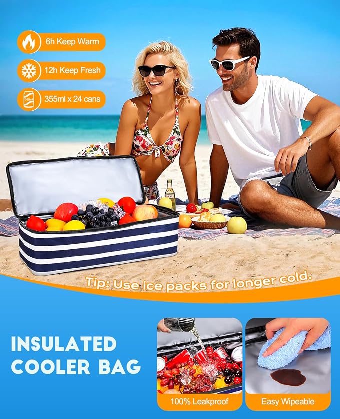ISEYOU Beach Bag with Cooler, 49L Large Waterproof Sandproof Tote with Zipper, Foldable Travel Bag for Beach, Pool, Picnic - Image 7