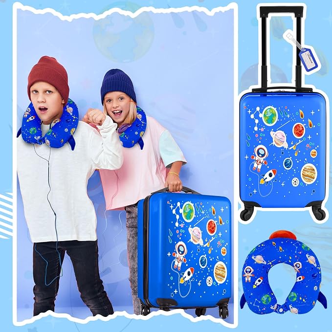Redbaker 6 Pcs Luggage Set, 17 Inch Rolling Suitcase with Backpack, Lunch Bag and Neck Pillow, Blue Astronaut Travel Set for Summer Vacation, Weekend Trips and Sleepovers - Image 7