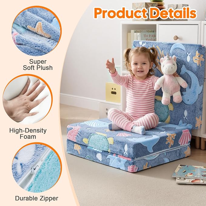 MeMoreCool Glow Ocean Kids Foldable Floor Mattress Trifold, 57x22 Inch Blue | Glow ocean trifold mattress for kids room, playroom, reading and travel - Image 4