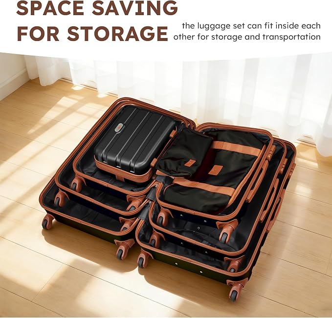 Suitour Luggage Sets 6 Piece, 20-inch Carry-on and 24 inch28 inch Checked Suitcase Set with Cosmetic Case and Expandable Travel Duffle Bags Set(Black Tan) - Image 8
