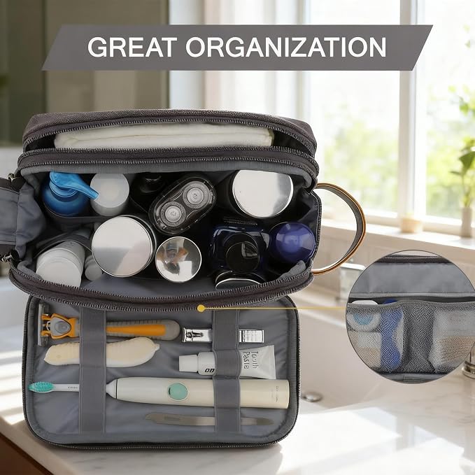2Pack Men's Toiletry Bags Pu,Travel Toiletry Organizer, Waterproof Shaving Kit Pouch For storing daily essentials like toiletries and cosmetics,Black (Canvas Grey) - Image 4