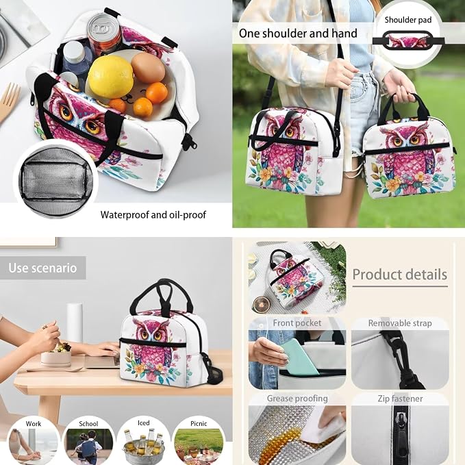 4Pcs Kids Backpack Students Schoolbag Set Colorful Owl School Backpack with Lunch Bag Water Bottle Holder Bag Pencil Case for Boys Girl Back to School - Image 5