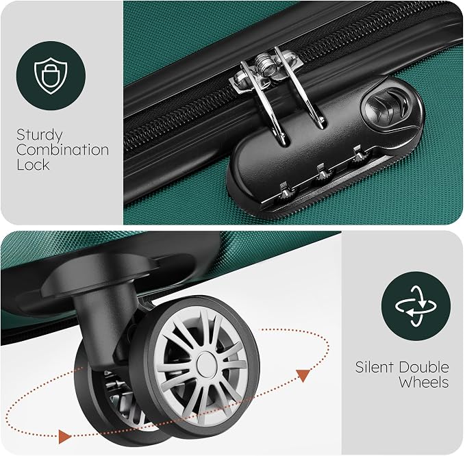 Suitour 11 Piece Travel Luggage Sets(32″/28″/24″/20″), 4 Piece Hardshell Suitcase with Wheels, 20inch Carry on Luggage, 24inch 28inch 32inch Checked Luggage(Dark Green) - Image 2