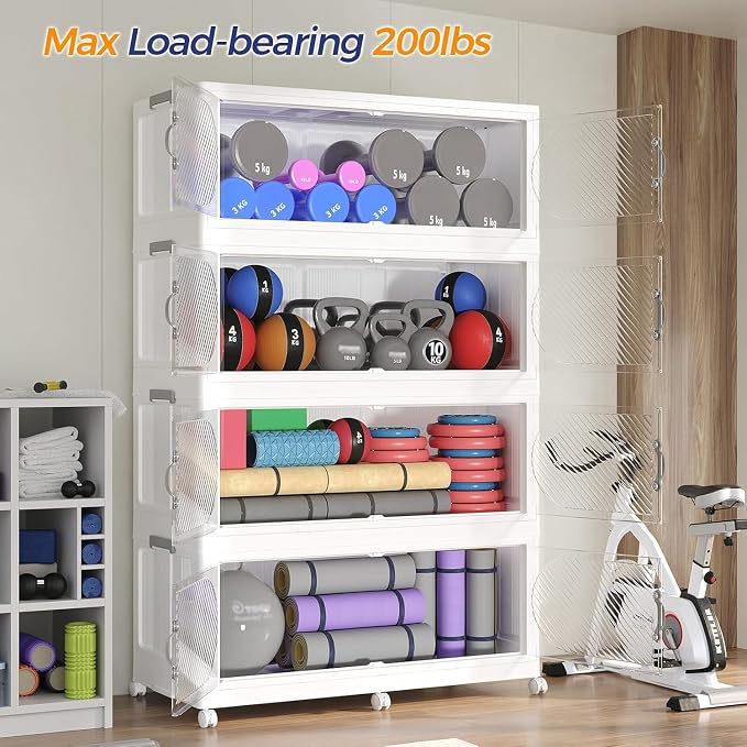 320Gal/1280QT 4-Tiers Extra Large Stackable Storage Bins with Lid, Collapsible Cabinet Closet Organizer Plastic Container Box with Wheels Doors Drawers for Office Dorm Kitchen, White - Image 8