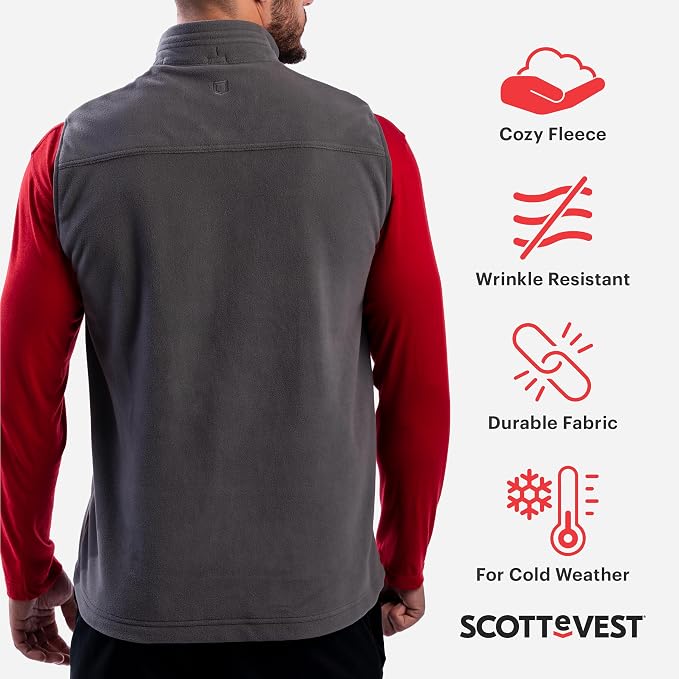 SCOTTeVEST Fireside Fleece Vest for Men - 15 Hidden Pockets - Warm Wrinkle Resistant for Travel & More - Image 3