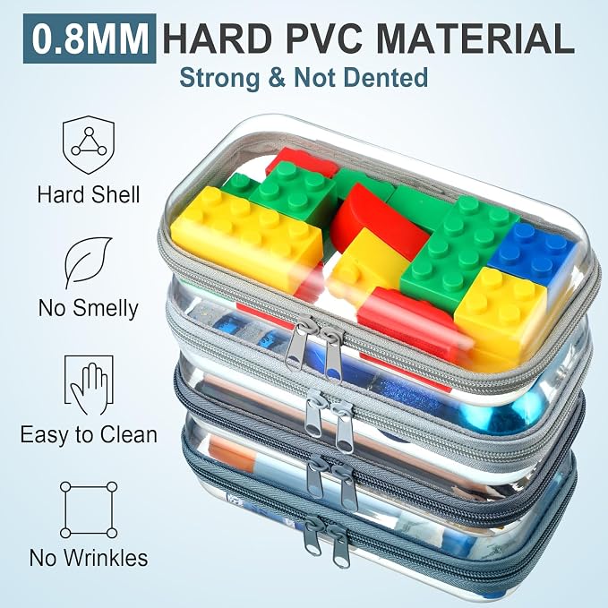Hoolerry 4 Pcs Hard Clear Zipper Case Makeup Bags Plastic Zipper Pouch Transparent Storage Box Containers for Cosmetics, Snacks, Building Blocks, Puzzles(Clear,7.5 x 3.9 x 2 in,Morandi) - Image 4