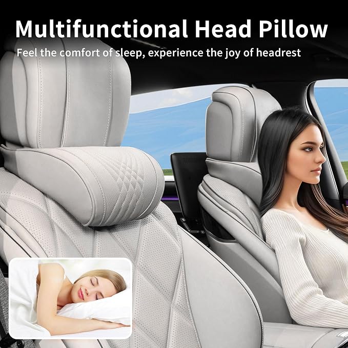 Car Headrest Memory Foam Neck Pillow for Driving Off-White 2 Pack | Soft Comfortable Leather Seat Head Rest Pillow Headrest Travel Neck Support Cushion for Most Cars SUV Home Office Chair - Image 6