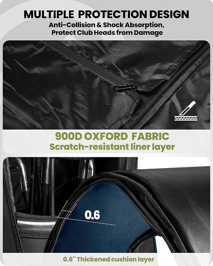 OutdoorMaster Padded Golf Travel Bag with Reinforced Wheels, 900D Heavy Duty Oxford Wear-Resistant and Waterproof Golf Travel Case, Soft-Sided Golf Club Bag, Shoes and Accessories Compartment - Image 2
