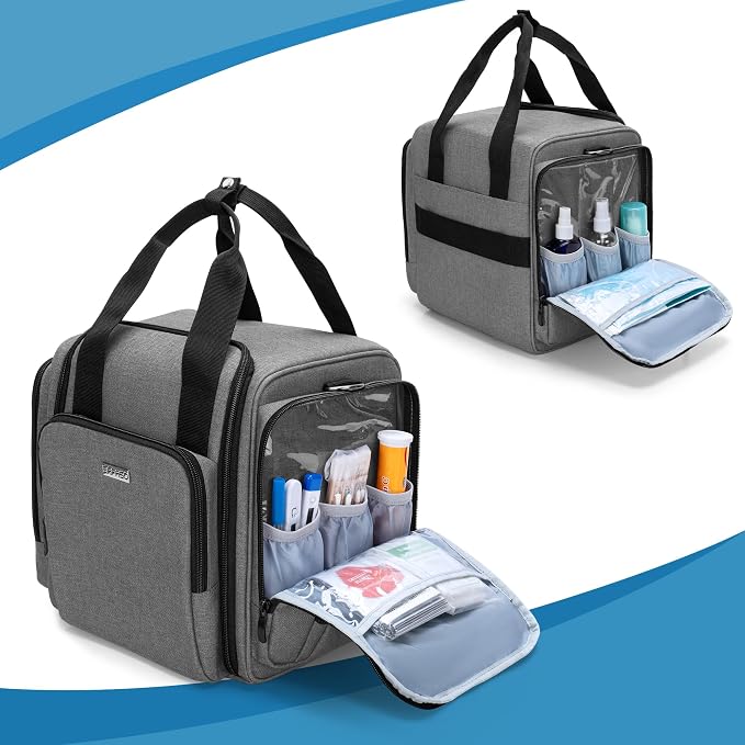 BAFASO Large Pill Bottle Organizer with 4 Inner Removable Pouches, Medicine Bag Come with Shoulder Strap (Bag ONLY),Gray - Image 4