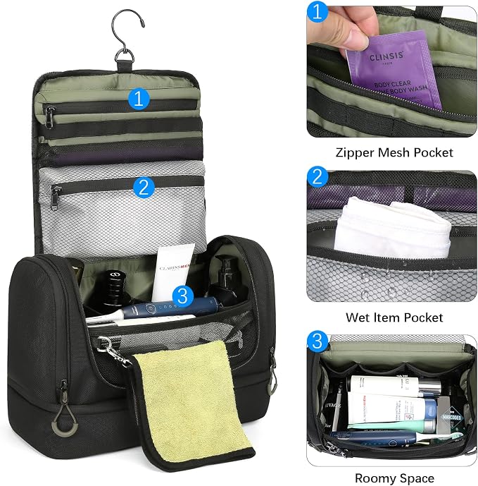 TANGCORLE Toiletry Bag for Men, Handing Travel Toiletry Organizer Protable Water Ressistant Bathroom Shaving Bags for Toiletry Accessories, Travel Essentials, Black(Empty Bag) - Image 2