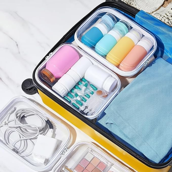 Sanwuta 6 Pcs Clear Hard Zipper Case Plastic Zipper Pouches Transparent Makeup Bag Pencil Case Pouches Toiletry Diaper Bag for Travel Toy Storage Organizer Bins(White,7.09 x 5.12 x 2 Inch) - Image 6
