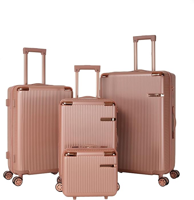 Merax Luggage Sets 4 Piece with Cosmetic Case TSA Lock, Hardside ABS Carry On Suitcase with YKK Zippers Lightweight Rolling Travel Luggage Sets with Spinner Wheels,14+20+24+28 IN,Rose Gold by Merax