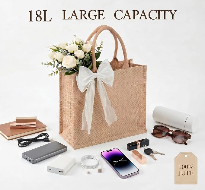 Large Burlap Tote Bags Set with Handles,Jute Tote Waterproof Reusable Bridesmaid - Image 7