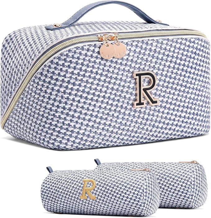 Personalized Gift Travel Makeup Bag: Initial Makeup Organizer Bag for Women | 3-in-1 Custom Make up Bag Set - Vegan Leather Travel Cosmetic Bag - Luxury Gift for Women – Birthday, Anniversary, Graduation by Unknown