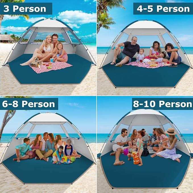 COMMOUDS Beach Tent Sun Shelter for 3/4/6/8 Person, UPF 50+ UV Protection Beach Shade Canopy Tent, Lightweight, Easy Set Up and Carry - Image 7