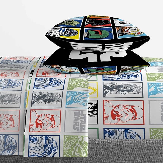 Jay Franco Kids Sheet Set with Fitted, Flat Sheets & Pillow Cover - Ultra-Soft Bedding with Pillowcase for Room Decor, Multi - Star Wars, 4 Piece Queen - Image 4