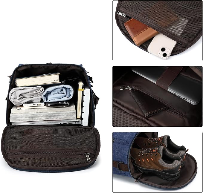Kalesi Gym Duffle Bag Backpack 4-Way Vintage canvas with Shoes Compartment for travel Sport Hiking laptop (Vintage blue) - Image 6