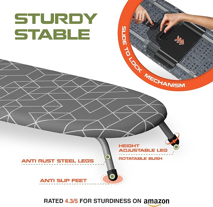 Xabitat Foldable Tabletop Ironing Board, Gray | Portable tabletop design, foldable frame, heat-resistant cover, space-saving storage - Image 2
