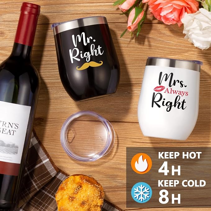 Anniversary Engagement Gifts for Men Women, Mr and Mrs Wine Tumblers Gifts Basket- Wedding Gifts for Couple, Bridal Shower, Newlywed, Husband, Wife - Insulated Wine Cooler Tote Bag w/Wine Accessories - Image 6