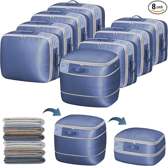 DIMJ Compression Storage Bags 8 Pack - Blanket Storage Bags with Window Zipper, Ultra Space Saving Self Compression Organizer for Puffer Jacket, Bedding, Lightweight Comforter Duvet, Sweater, Sheet by DiMJ