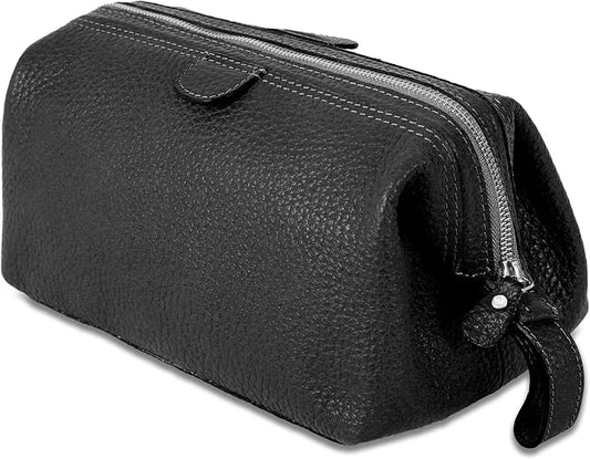 KomalC Premium Buffalo Leather Toiletry Bag for Men & Women With Water resistant Lining, Grooming Travel Pouch, Unisex Wash Bag for Toiletries, Gifts for Men and Women by KomalC