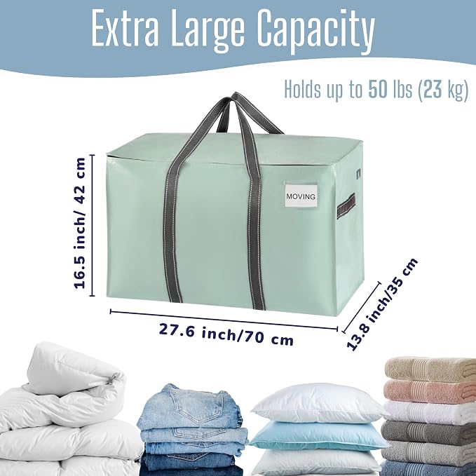 VENO 4 Pack Heavy Duty Moving Bags, Extra Large Storage Bags with Reinforced Handles & Strong Zippers, Foldable & Reusable Moving Box Alternative for Clothes & Dorm Storage - Image 4