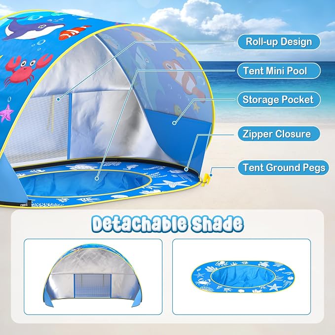 Baby Beach Tent with Pool, Pop Up Beach Tent UV Protection Sun Shelter for Infant Toddlers, Portable Shade Pool Tents Baby Beaches Essentials with Carry Bag for Outdoor, Travel, Camping - Image 5