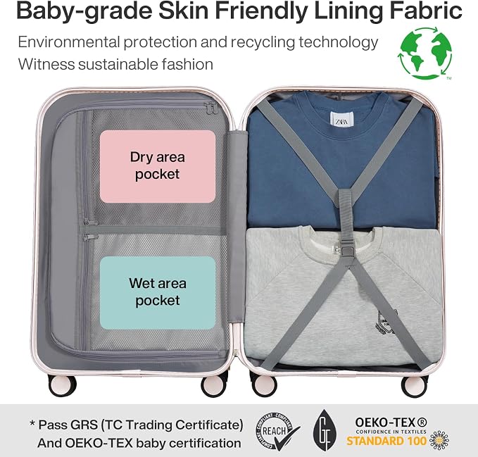 mixi Luggage Suitcase with Spinner Wheels, Hardside Rolling Suitcase PC with Cover & TSA Lock Lightweight Travel Case 24in Checked in, Off White（Slight Pink） - Image 5