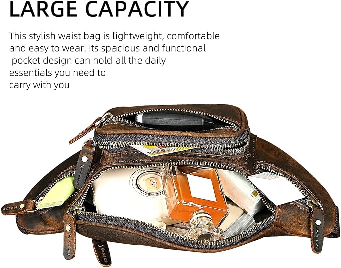 Water Resistant Canvas + Leather Hiking Riding Travel Fanny Waist Pack Small Phone Pouch For Men Women FB811-29 (Dark Brown-346) - Image 6