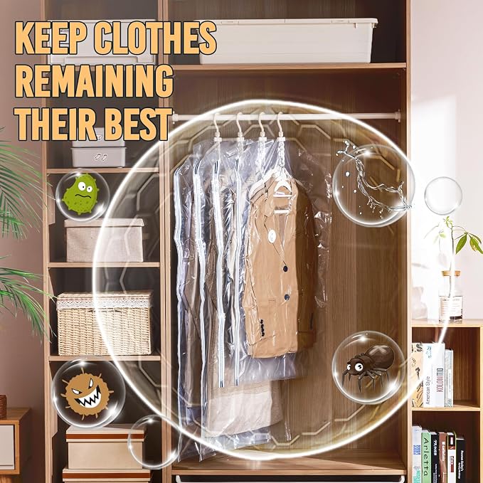 TAILI Hanging Vacuum Sealer Suction Space Saver Storage Bags for Clothes Travel with Electric Air Pump And Rolling Slide Clip for Coats, Closet Organizers, 6 Long - Image 4