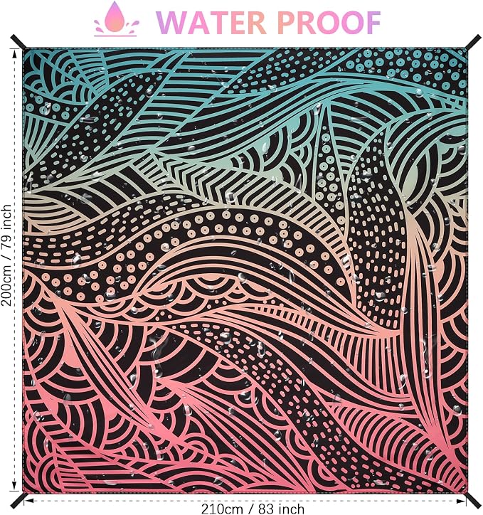 HIHOHO Beach Blanket Waterproof Sandproof Beach Mat for 1-8 Adults Quick Drying Durable Outdoor Picnic Mat for Beach Festival Travel Camping Hiking (Gradiant BK-Ripple, 79"×83"(4 Person)) - Image 2