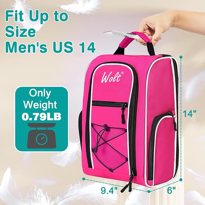 Wolt Golf Shoe Bag - Sports & Travel Shoes Carrier Bags with Ventilation & Double Outside Accessory Pocket for Socks, Tees, Golf Balls, Etc. for Women and Men (Pink) - Image 2