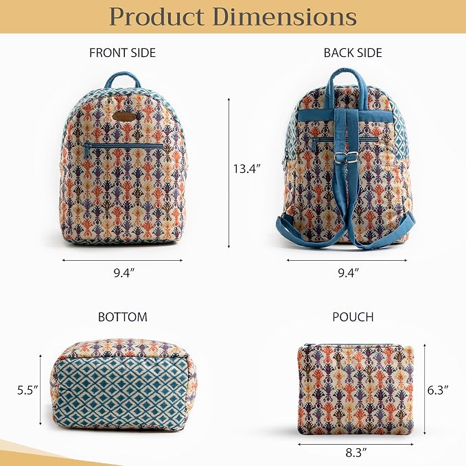 Maison d' Hermine Backpack for Women Men Cotton Shoulder Multipurpose Rucksack with Small Pouch Lightweight Multi Pocket Bag for Travel Work Beach Perfect for Spring Summer (Ikat - Dikat) - Image 5