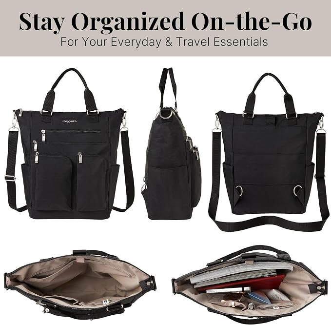 Baggallini All Set 3 in 1 Tote Backpack - 15"x10.5" Lightweight Travel Bag w/RFID Phone Wristlet - Image 7