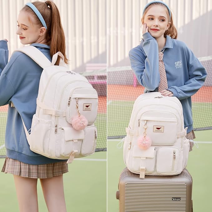 Laptop Backpack 15.6 Inch Elementary Middle High School Bag College Backpacks with Lunch Box Pencil Pouch 3 PCS Set Travel Bookbags for Teens Girls Women Students (Off-white) - Image 6