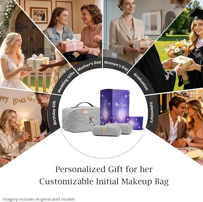 Personalized Gift Travel Makeup Bag: Initial Makeup Organizer Bag for Women | 3-in-1 Custom Make up Bag Set - Vegan Leather Travel Cosmetic Bag - Luxury Gift for Women – Birthday, Anniversary, Graduation - Image 7