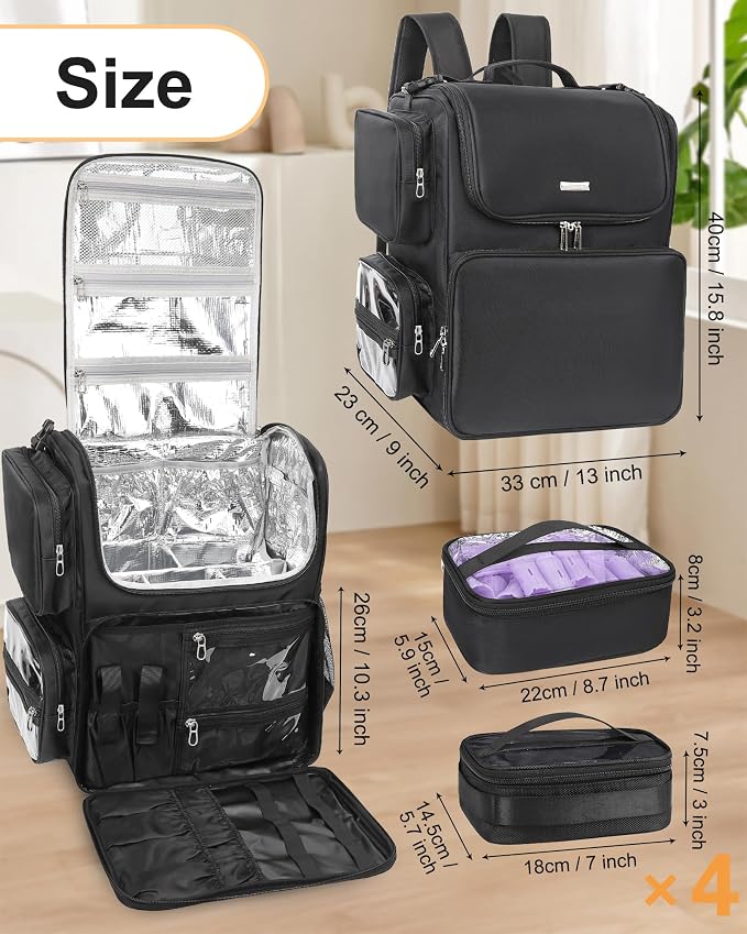 Relavel Hair Tools Travel Bag with 6 Pcs Clear Bags, Hair Stylist Backpack Hairdresser Cosmetology Bag, Heat Insulation Full Layer for Curling Iron, Hair Straightener, Travel Accessories Train Case - Image 6
