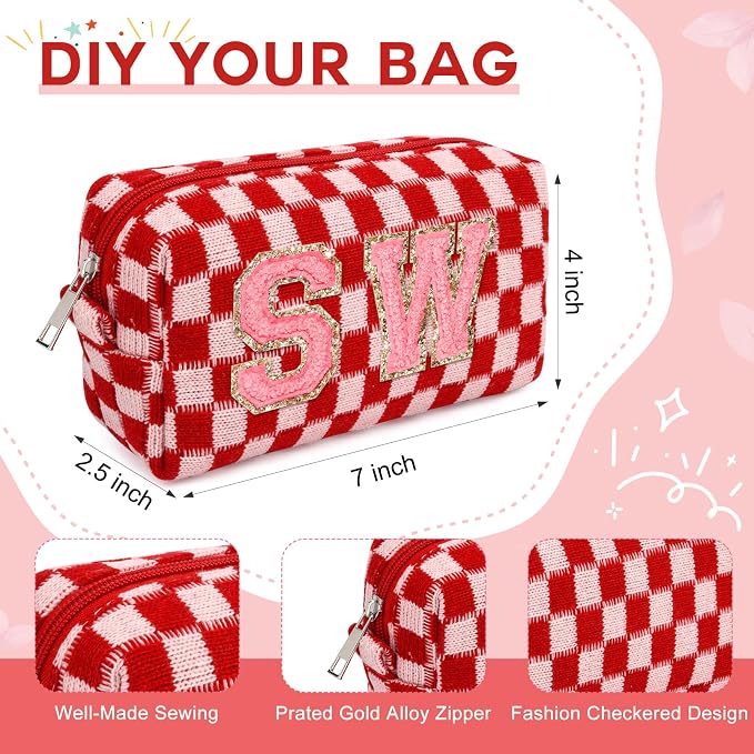 SOIDRAM 2 Pack Checkered Makeup Bag for Women, Cute Makeup Pouch Small Makeup Bag Travel Cosmetic Organizer for Toiletries, Brushes & Skincare - Image 5