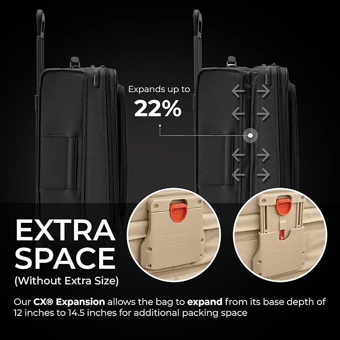 Briggs & Riley 26" Medium Expandable Spinner - Checked Luggage for Travel, Suitcases with Wheels, Softside Rolling Bag for Men & Women, Self-Repairing Zipper - Baseline Collection, Black - Image 3