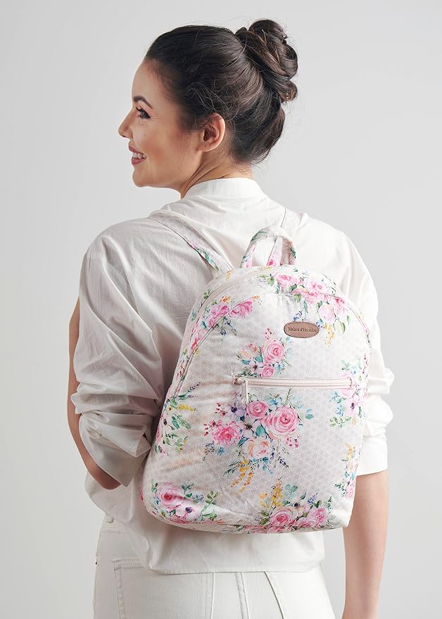 Maison d' Hermine Backpack for Women Men Cotton Shoulder Multipurpose Rucksack with Small Pouch Lightweight Multi Pocket for Travel Work Beach Perfect for Spring Summer (Sweet Rose Lavender) - Image 6