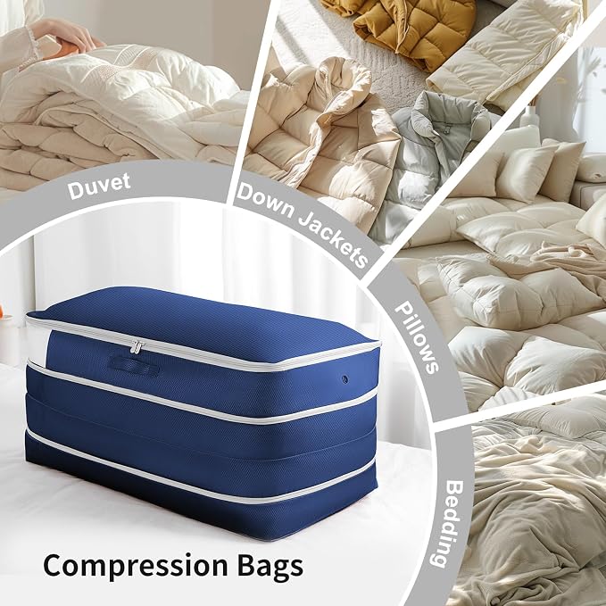 Comforter Storage Bag - Large Capacity Bedding Storage Bags Ultra Space Saving Self Compression Organizer, Washable Compression Bags for Storage Comforter Blanket Duvet, 2-Pack, Navy Blue - Image 8